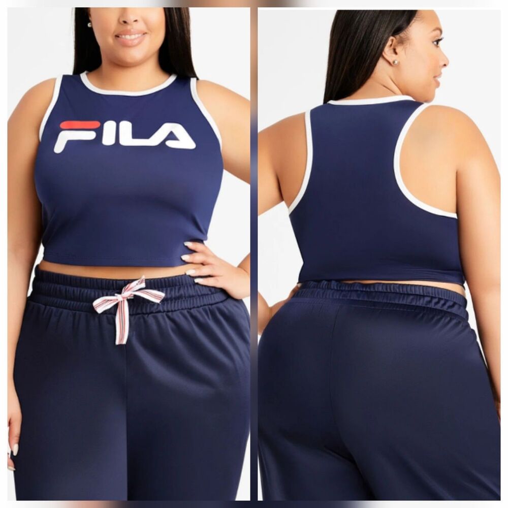 Fila Curve True Tank NWT Navy Blue Logo 90s Y2K Cropped Stretch Gym Plus Size 1X